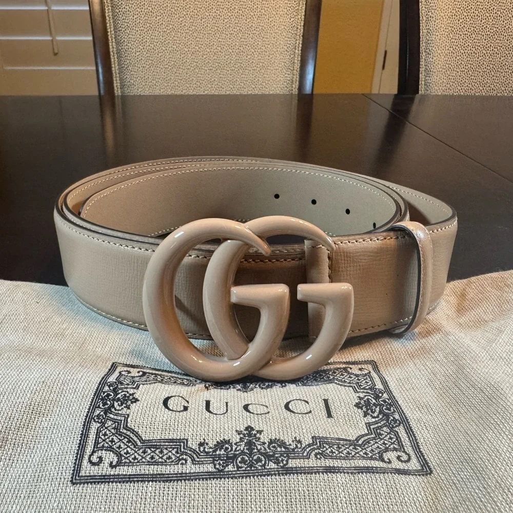 New Gucci GG Logo Pale Pink Buckle Leather Belt Size 48 / 120 cm / 44 - 48 Waist